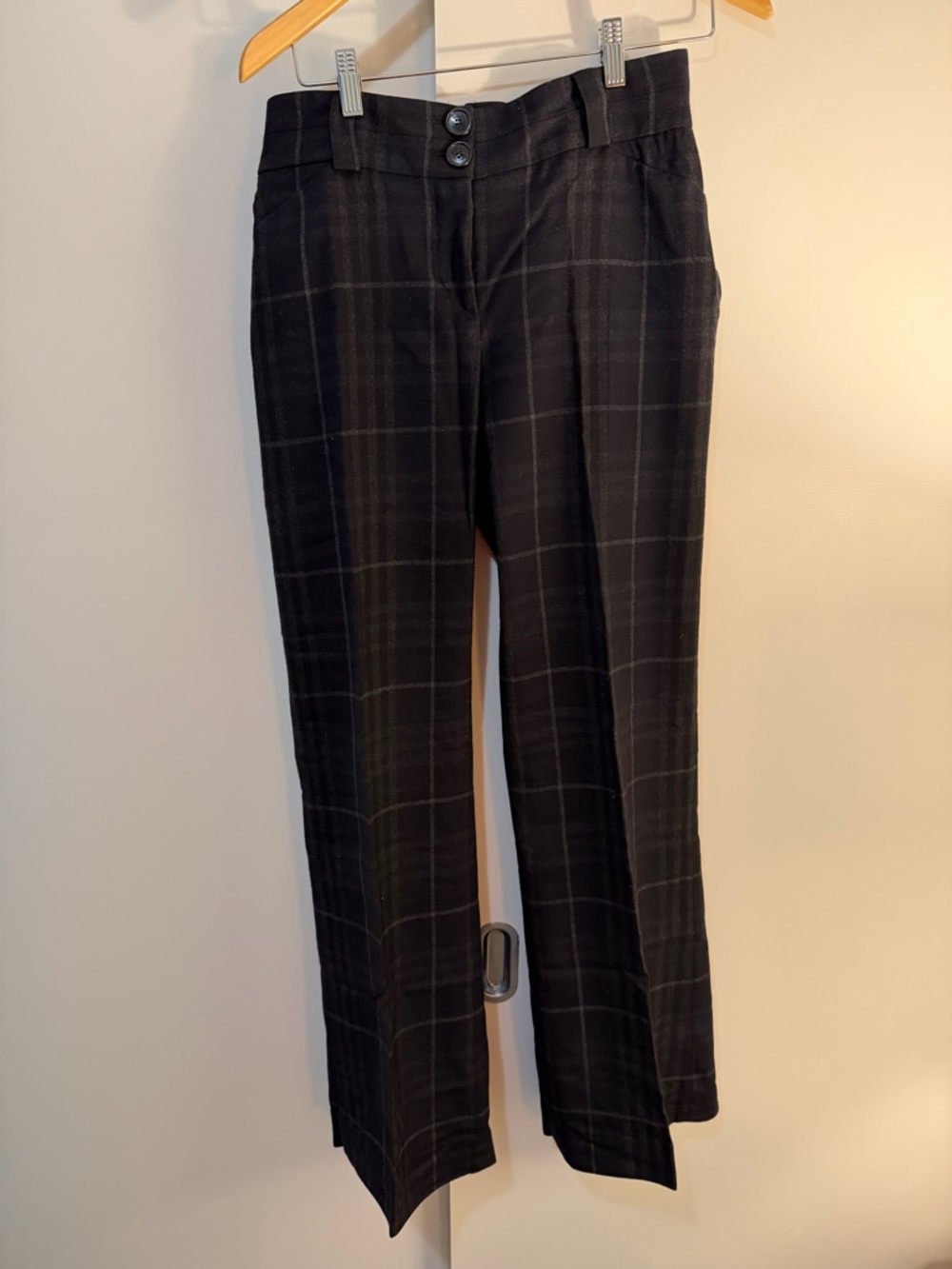 Burberry London Black Plaid Wool Trousers | Size US 8 | Tailored Work Pant